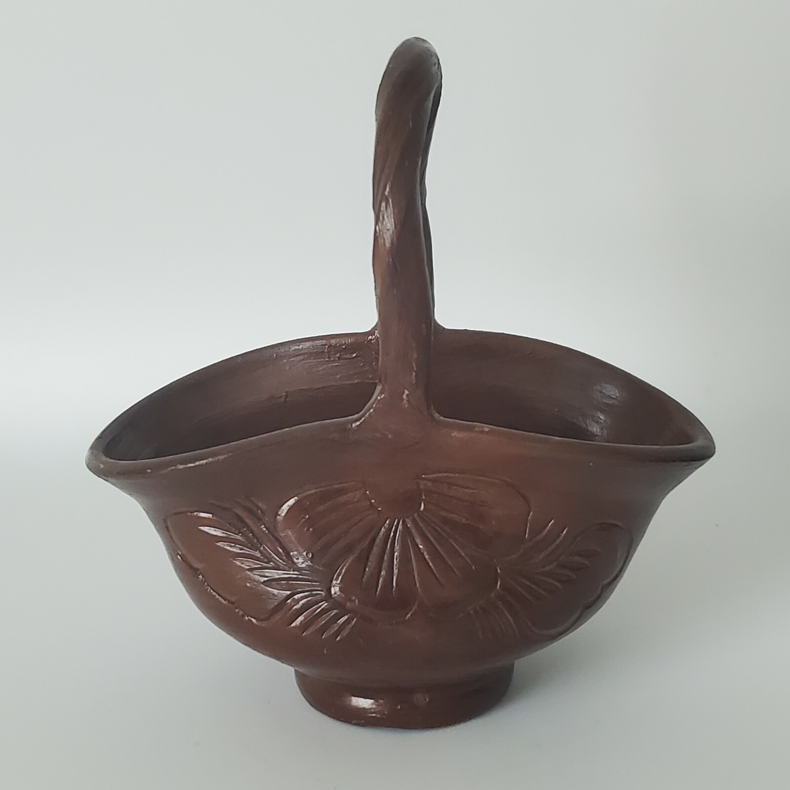 VTG KOROND Transylvania Pottery Mini Basket Planter Hand Carved Signed gallery