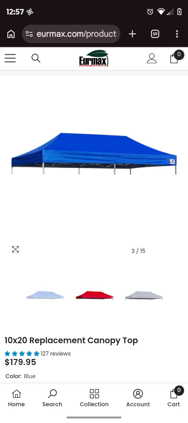 Eurmax 10x20 Blue Replacement Canopy Top with Rolling Bag gallery