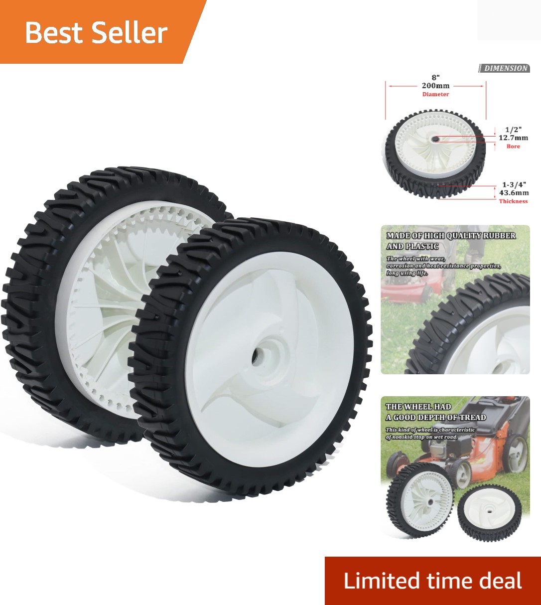 8-Inch Polyvinyl Chloride Mower Wheels - Anti-Friction Design - 2 Count gallery