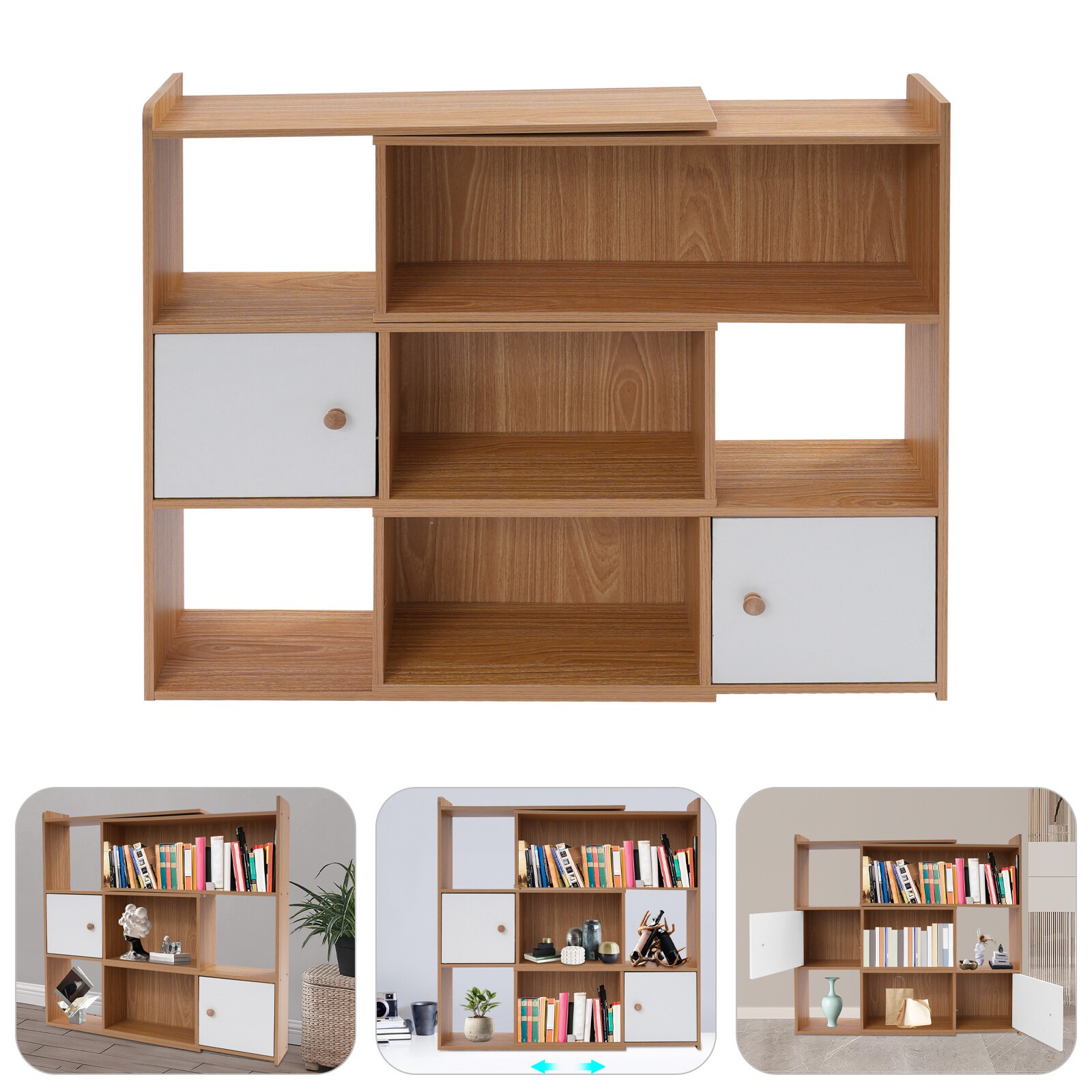 3-tier Bookshelf Stretchable Bookcase Modern Log Color Bookshelf For Home Office gallery