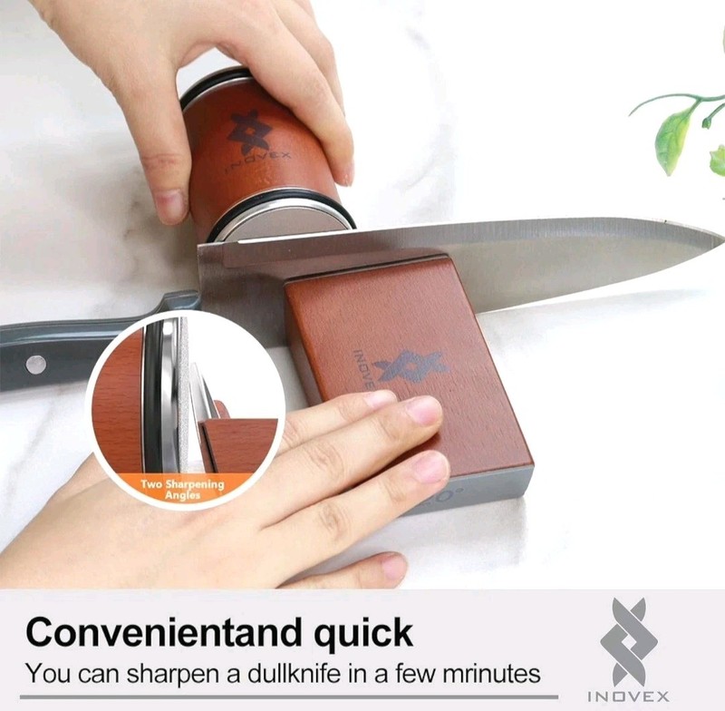 INOVEX Premium Rolling Knife Sharpener, Leather Strop & Stand Dual 15°/20° Angle gallery
