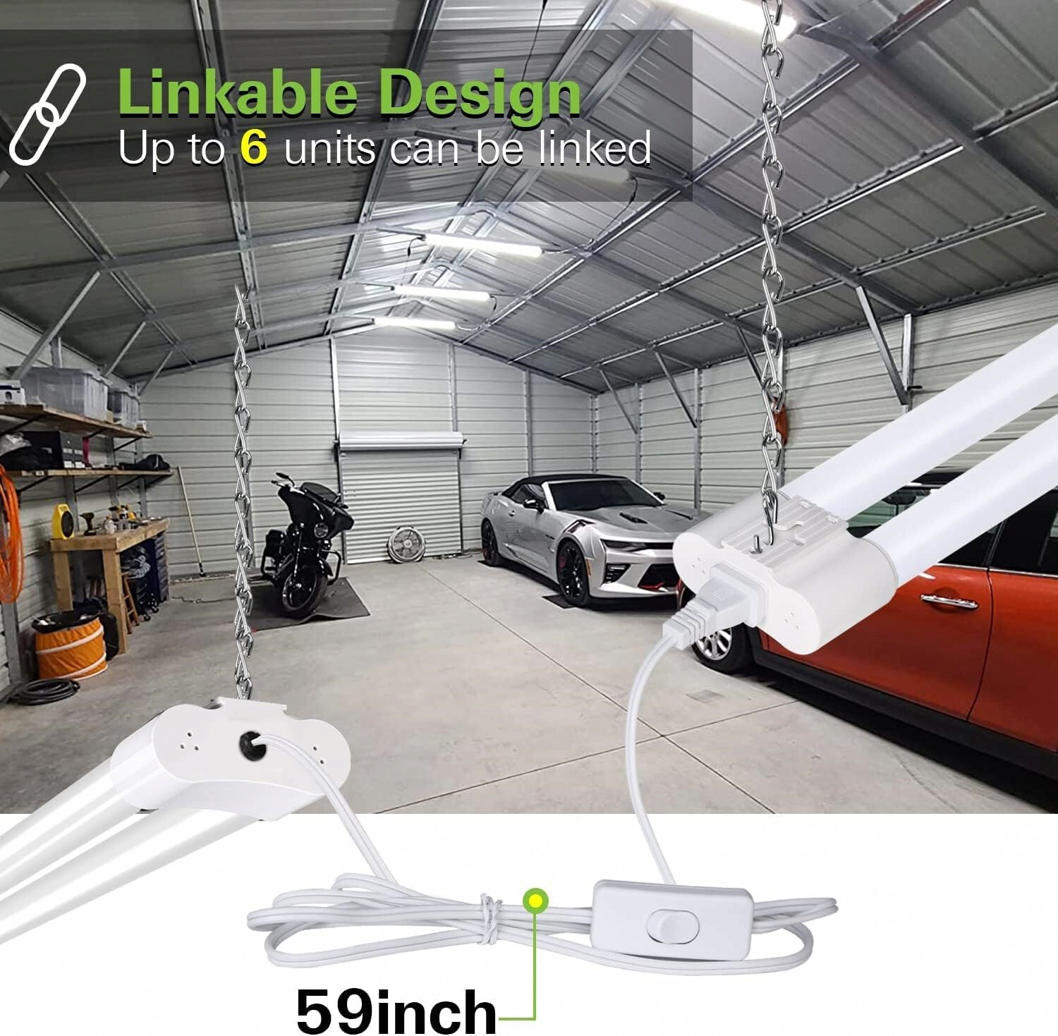 4 Pack 4FT Linkable LED Shop Light for Garage, 4400lm, 42W Utility Light - White gallery