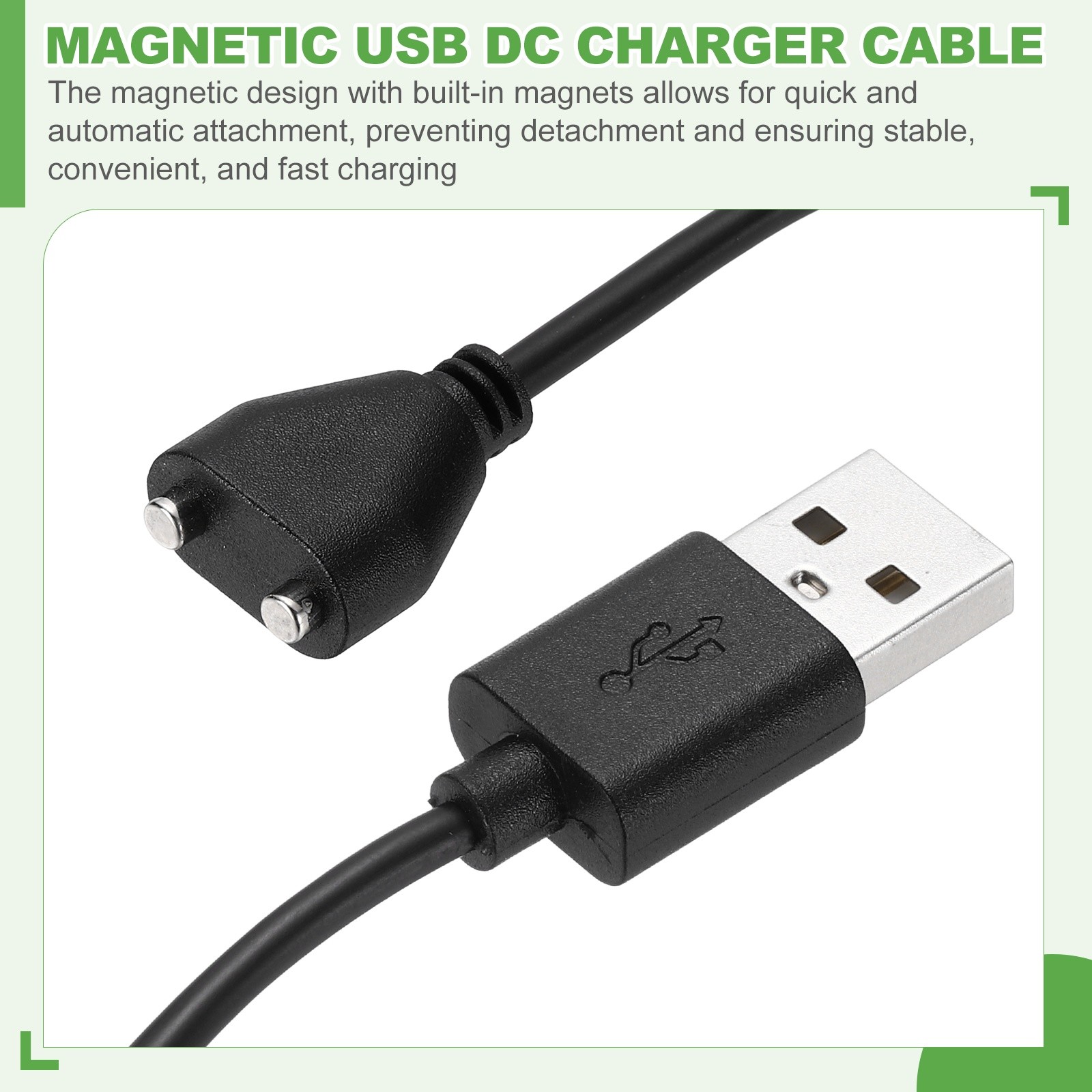 Magnetic USB Cable for DC Charging 2.6Ft 9mm/0.35" (Black/White, 2Pcs) gallery