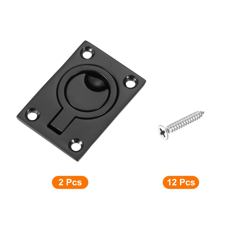 2Pcs Flush Ring Pull 2.48"x1.73" Square Recessed Door Pull with Screws Black gallery