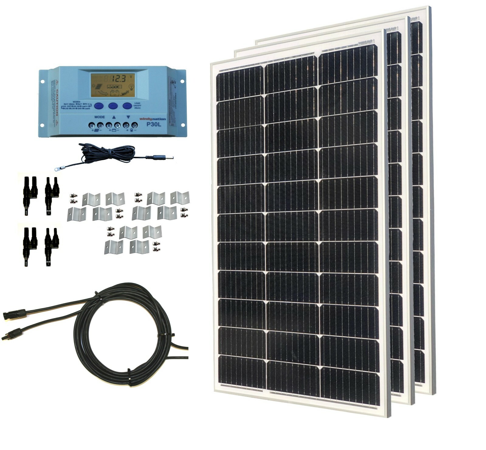 100 - 400 Watt Solar Panel Kit w/ LCD Charge Controller 12/24V RV Boat Off Grid gallery