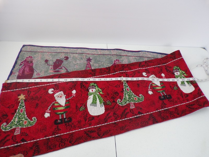 Christmas Runner Tapestry Table Trees, Santa, Snowman Red 12" x 70" Long gallery