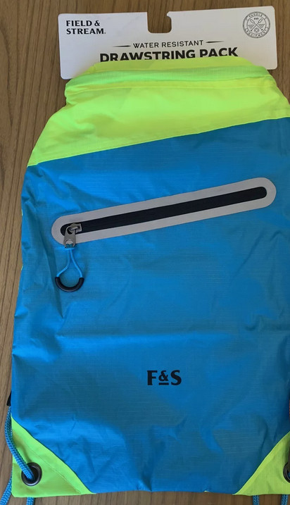 F&S Water Resistant Drawstring Pack, Light Blue/Neon