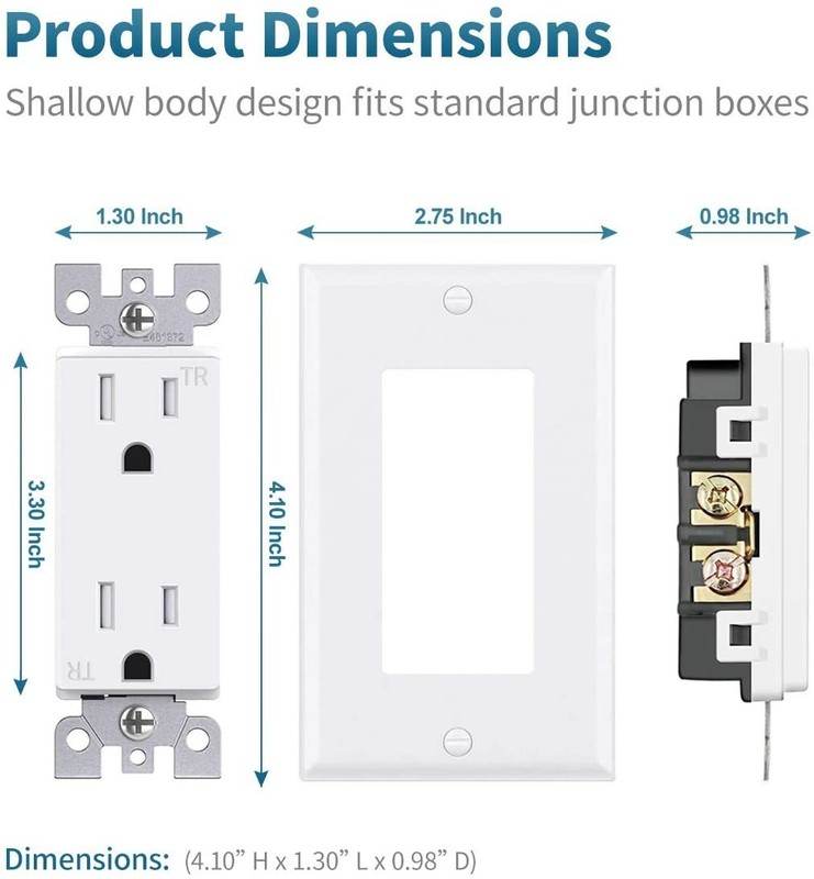 10Pack Outlet Socket, Decora Duplex Receptacle 15 Amp, 125 Volt Tamper Resistant gallery