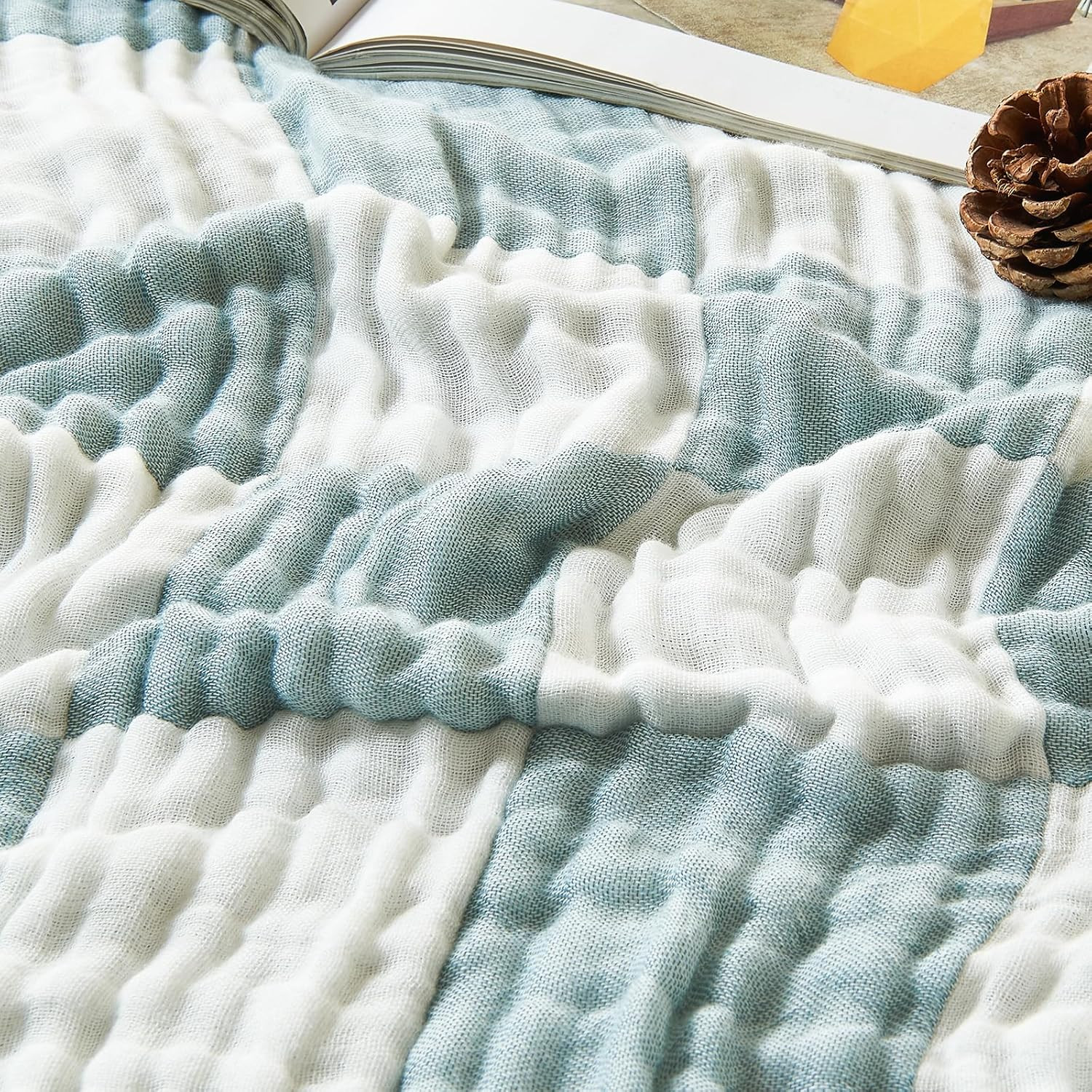 Cooling Muslin Blanket for Adults - Checkered Lightweight Summer Cotton Throw Bl gallery