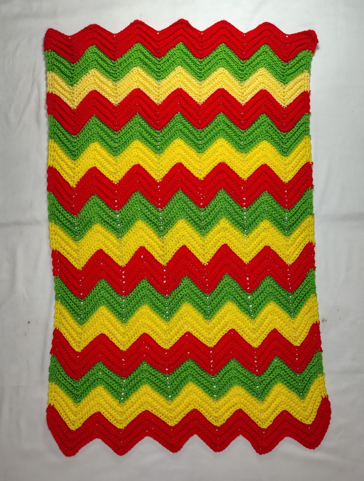 Vintage Rasta Knit Handmade Afghan Throw Blanket Chevron Pattern gallery
