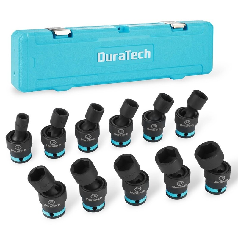 DURATECH 11PCS 3/8" Impact Swivel Socket Set Shallow Wobble Socket 8-19mm Metric gallery