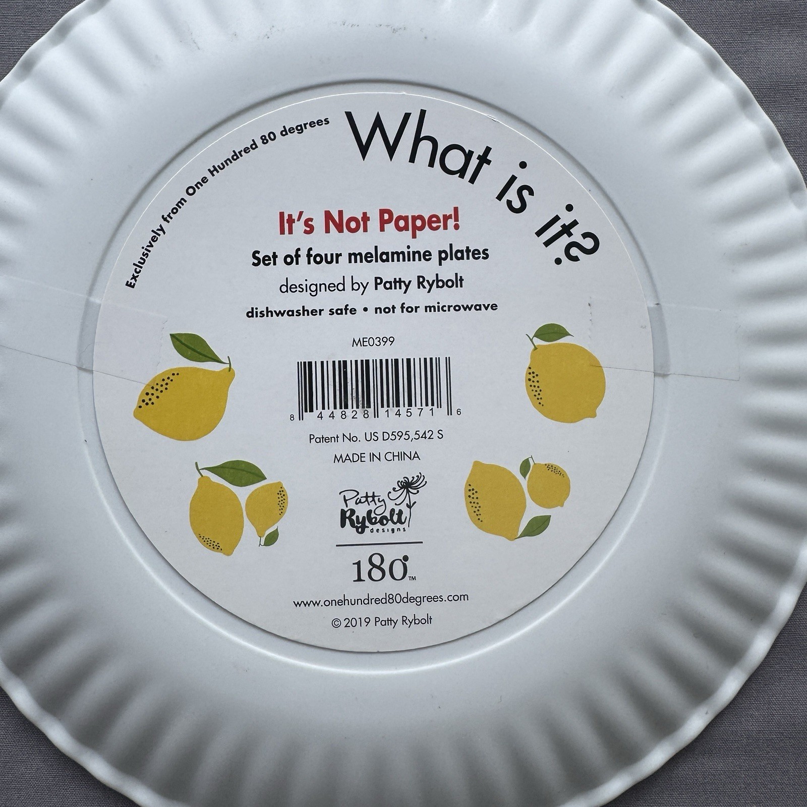 NEW One Hundred 80 Degrees Paper Plate Look Melamine 7.5” Lemons Plates ~ Set 4 gallery