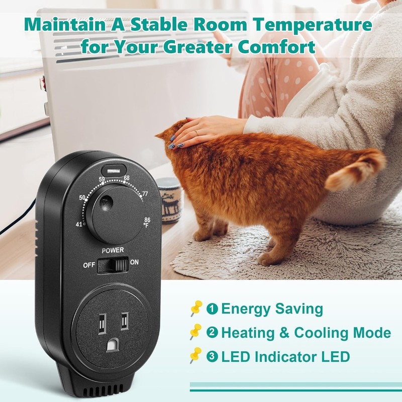 Adjustable Thermostat, Plug in Heating And Cooling Thermostat Controlled Outlet gallery