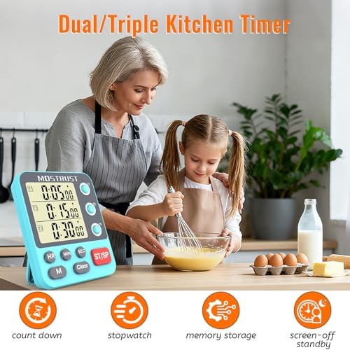 Digital Dual Kitchen Timer, 3 Channels Countdown Triple Timer for 318 Blue gallery