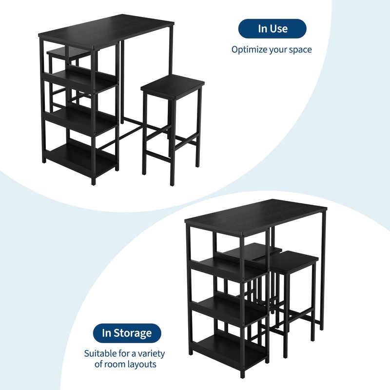 36" Dining Table Set for 2, Kitchen Table and 2 Bar Stools with Storage Shelves gallery