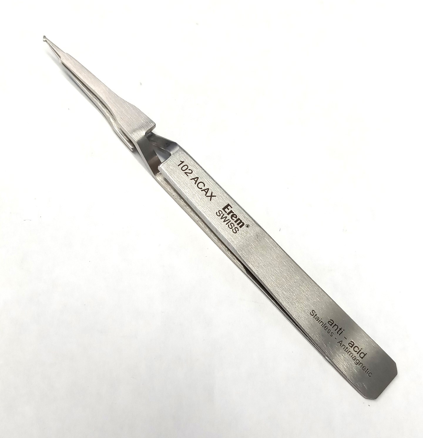 Erem 102ACAX Stainless Steel Angled Non Magnetic SMD Tweezer 4.52" Swiss gallery