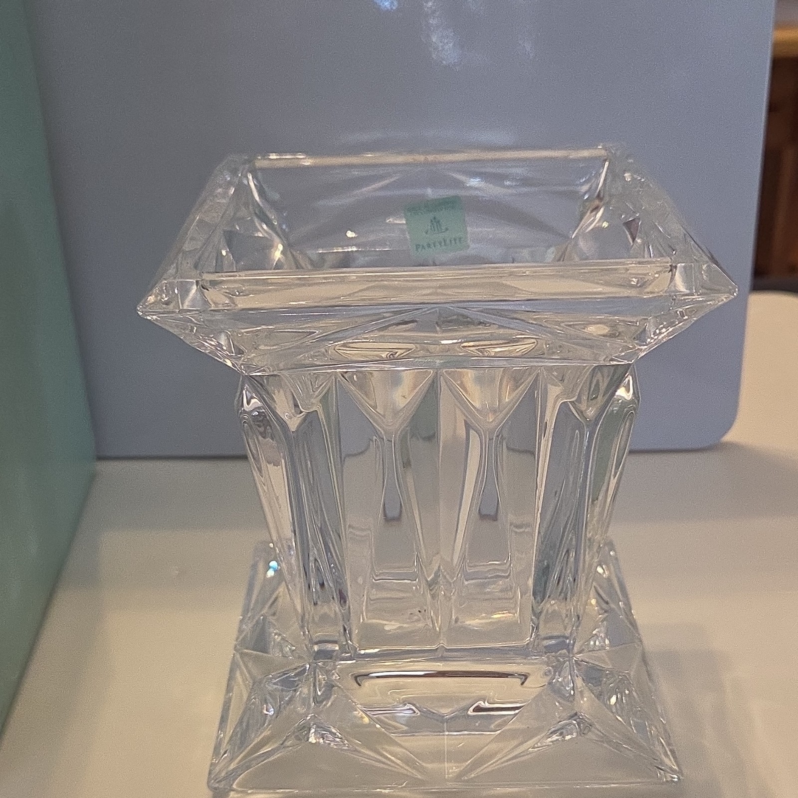 PartyLite Quad Prism Small Pedestal Crystal Candle Holder Clear 13cm P7967 gallery
