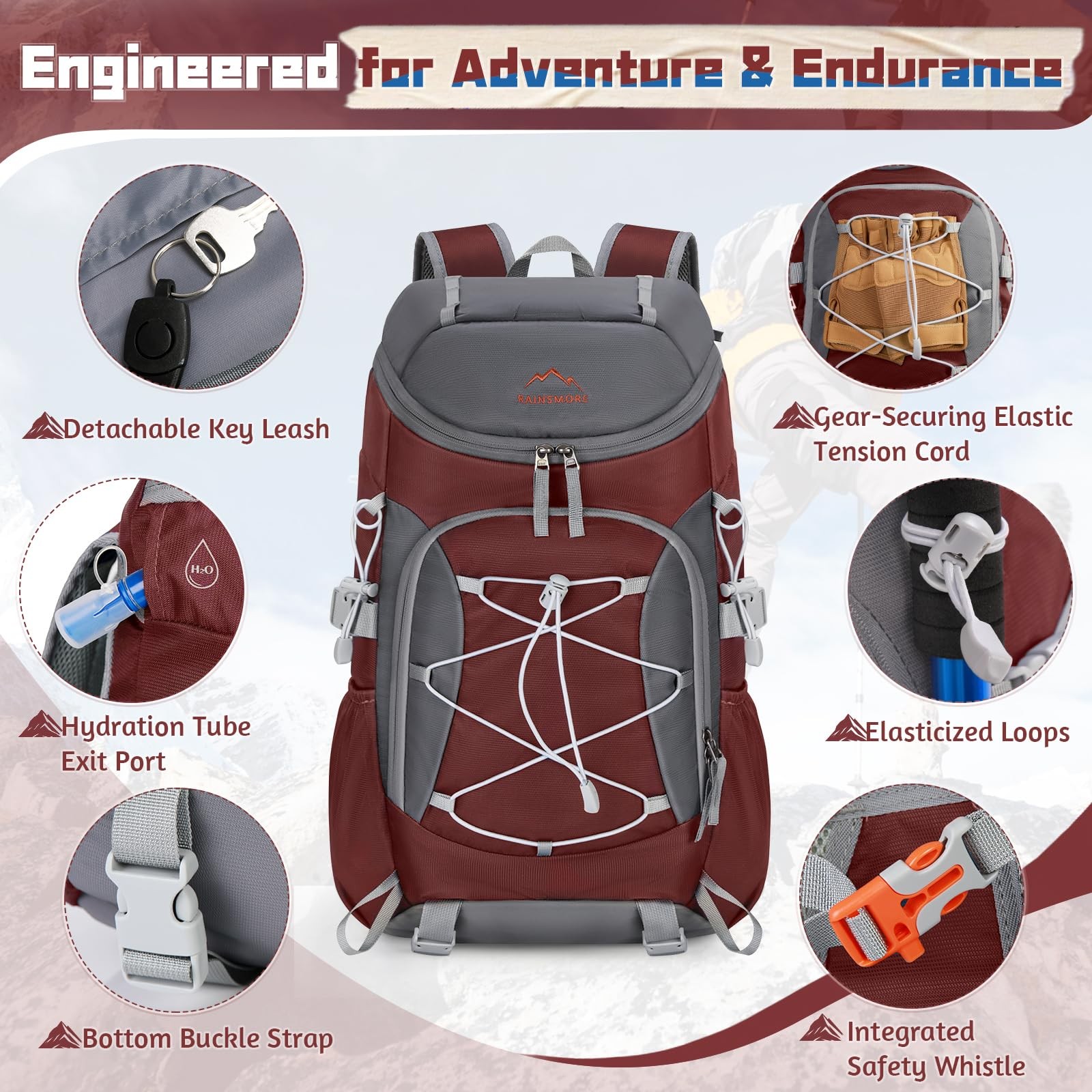 Foldable Hiking Backpack for Men Packable Camping Backpack 40L Waterproof Hik... 5