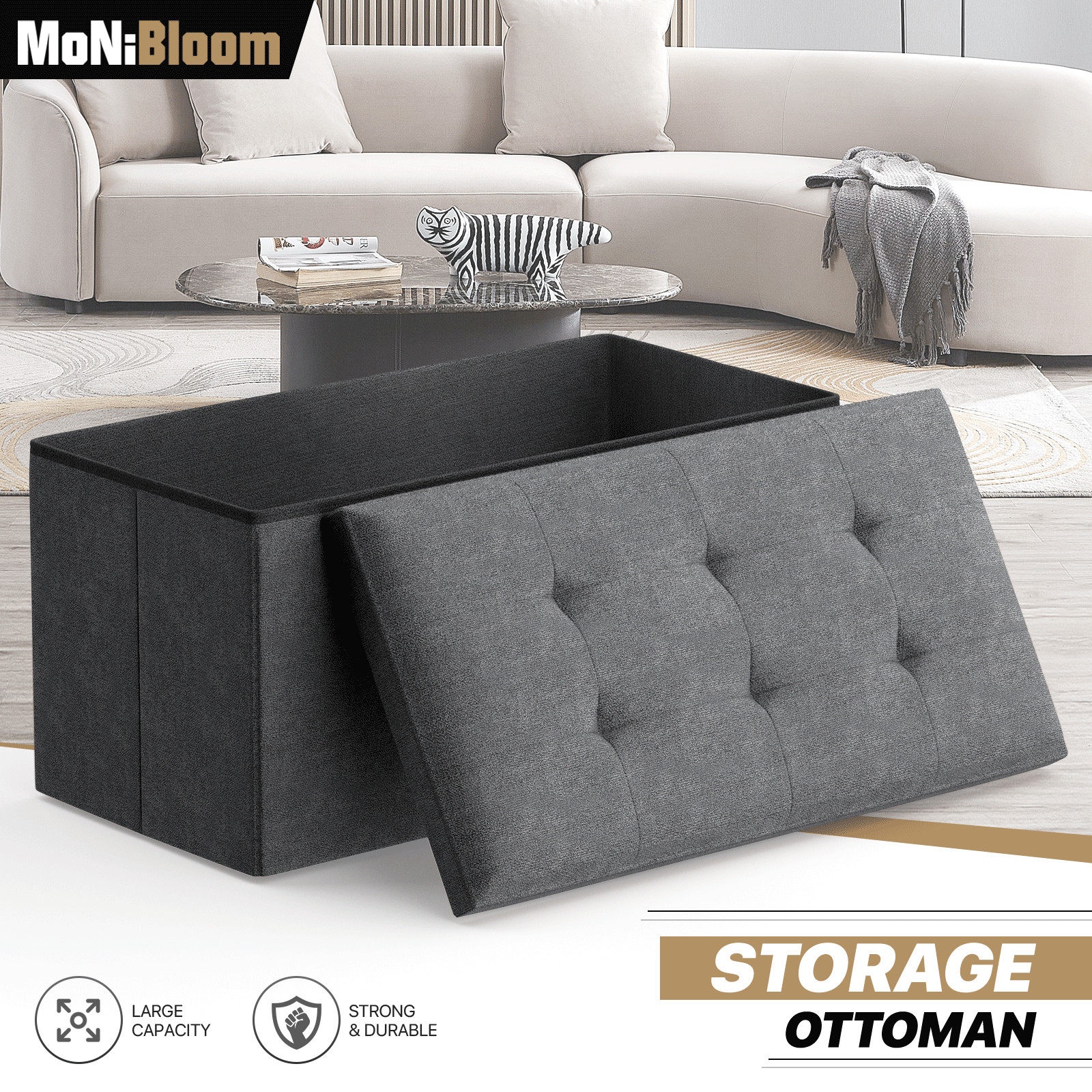 [OPEN BOX] 30" Folding Storage Ottoman Foot Stool Bench Chest w/Flipping Lid gallery