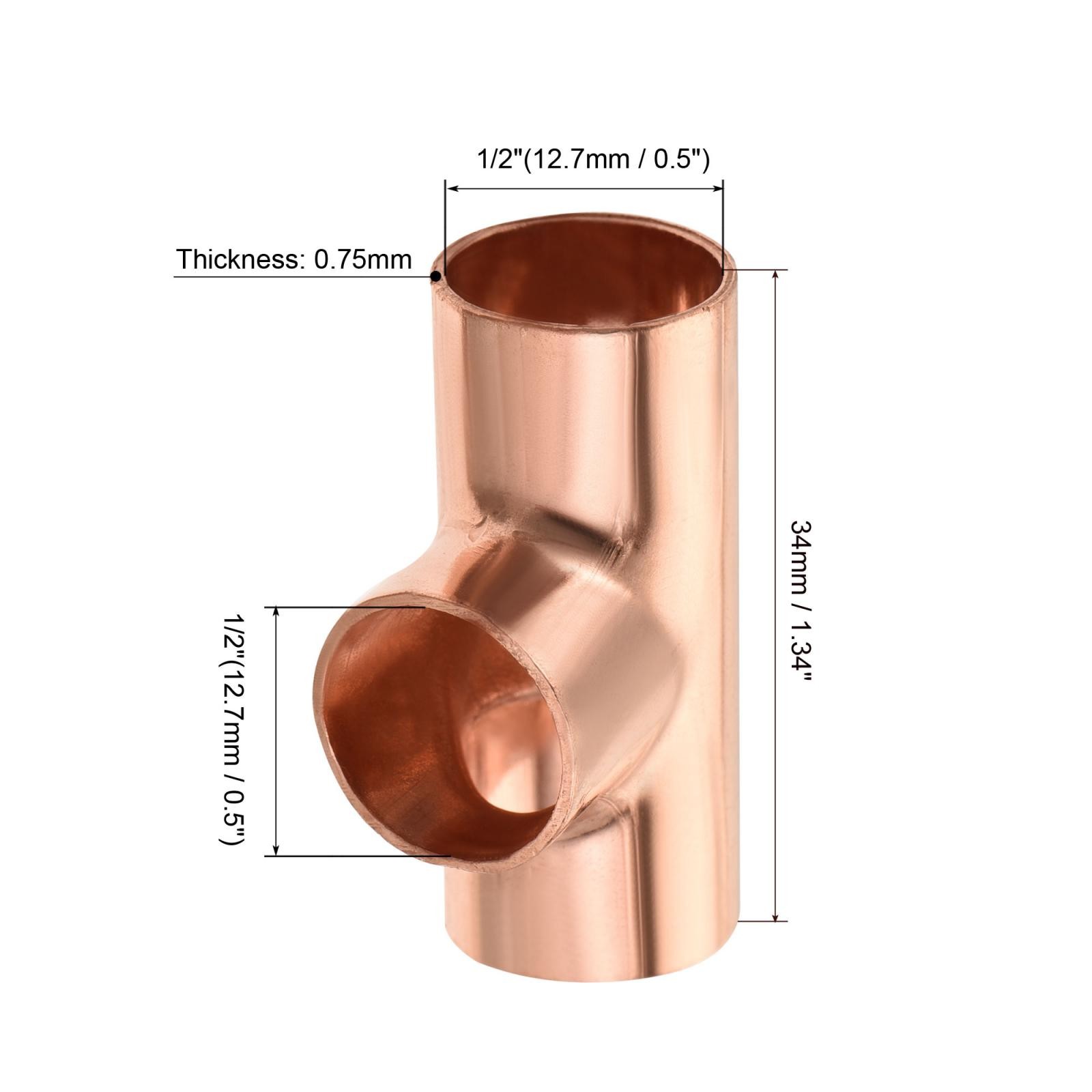 2 pack Tee Copper Fitting 3 Way Welding Joint 1/2 Inch ID gallery
