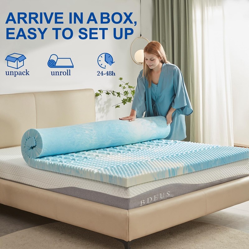 SINWEEK 2 Inch Mattress Topper 5-Zone Memory Foam Twin, Blue gallery
