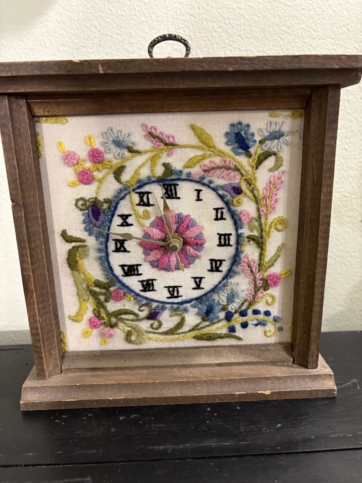 UNIQUE VINTAGE Handmade Embroidered Push Pin Beaded Clock, Cottage / Granny Core gallery