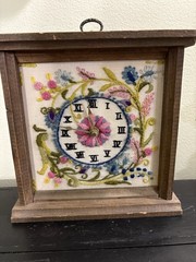 UNIQUE VINTAGE Handmade Embroidered Push Pin Beaded Clock, Cottage / Granny Core