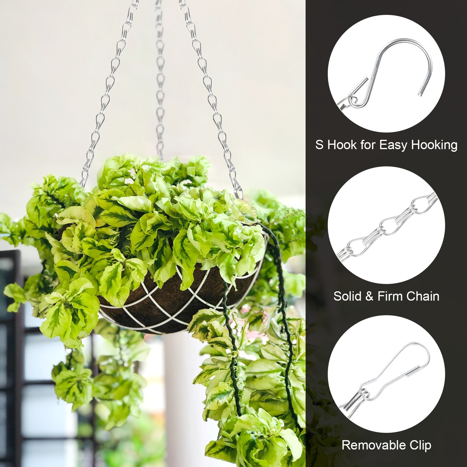 6Pcs 25cm/9.8in Hanging Chain with Hooks for Bird Feeder Planter Lantern, Silver gallery