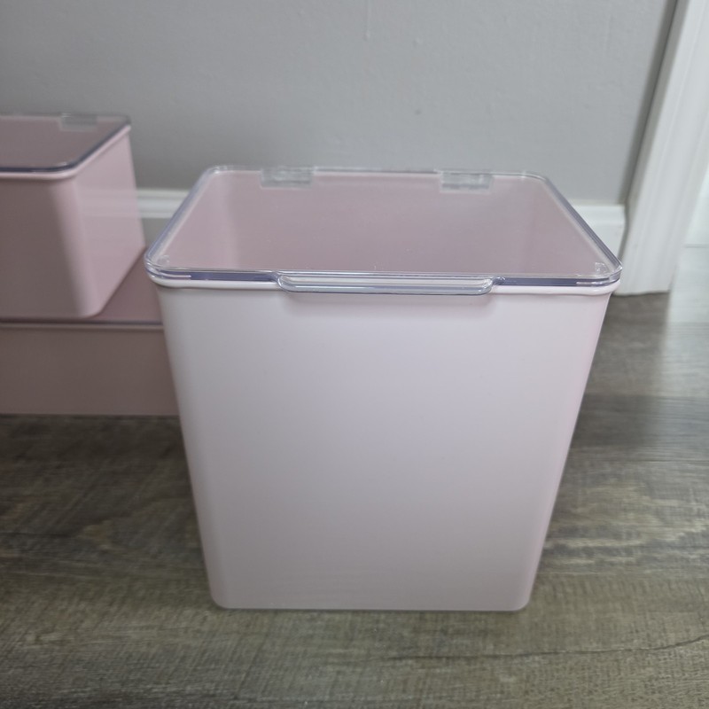 Set Of mDesign Plastic Stackable Storage Box Hinged Clear Lid Pink Containers gallery