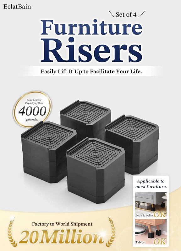 Furniture Risers, Heavy Duty Adjustable Bed Risers Stackable Supports Up to 4000 gallery