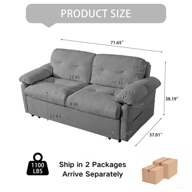 Queen Sleeper Sofa Pull-Out Convertible 3-in-1 Bed Chaise Gray Storage gallery