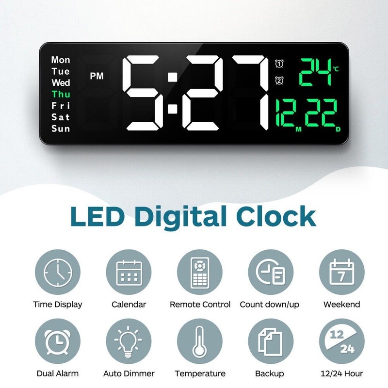 Modern 16" Large LED Digital Wall Clock Creative Home Decor Remote Smart Alarm gallery
