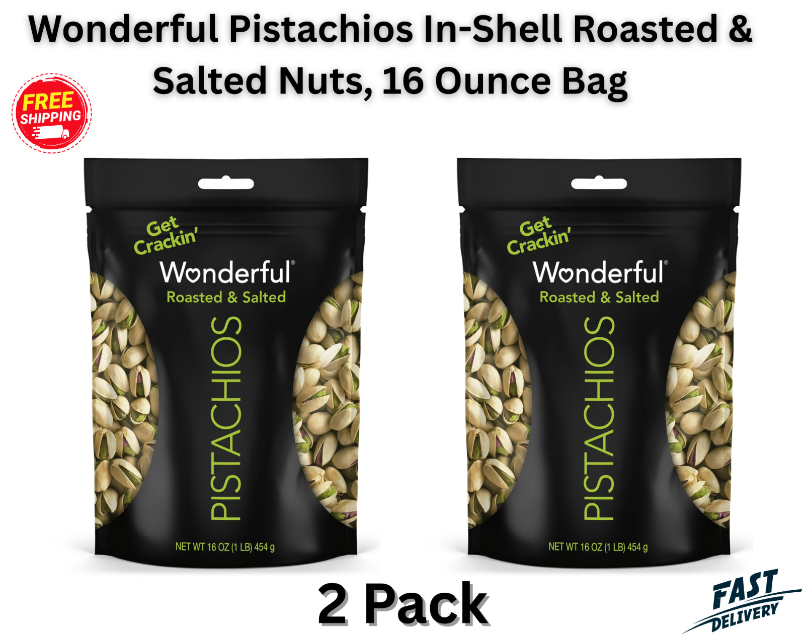Wonderful Pistachios, In-Shell Roasted & Salted Nuts, 16 Ounce Bag (Pack of 2) gallery