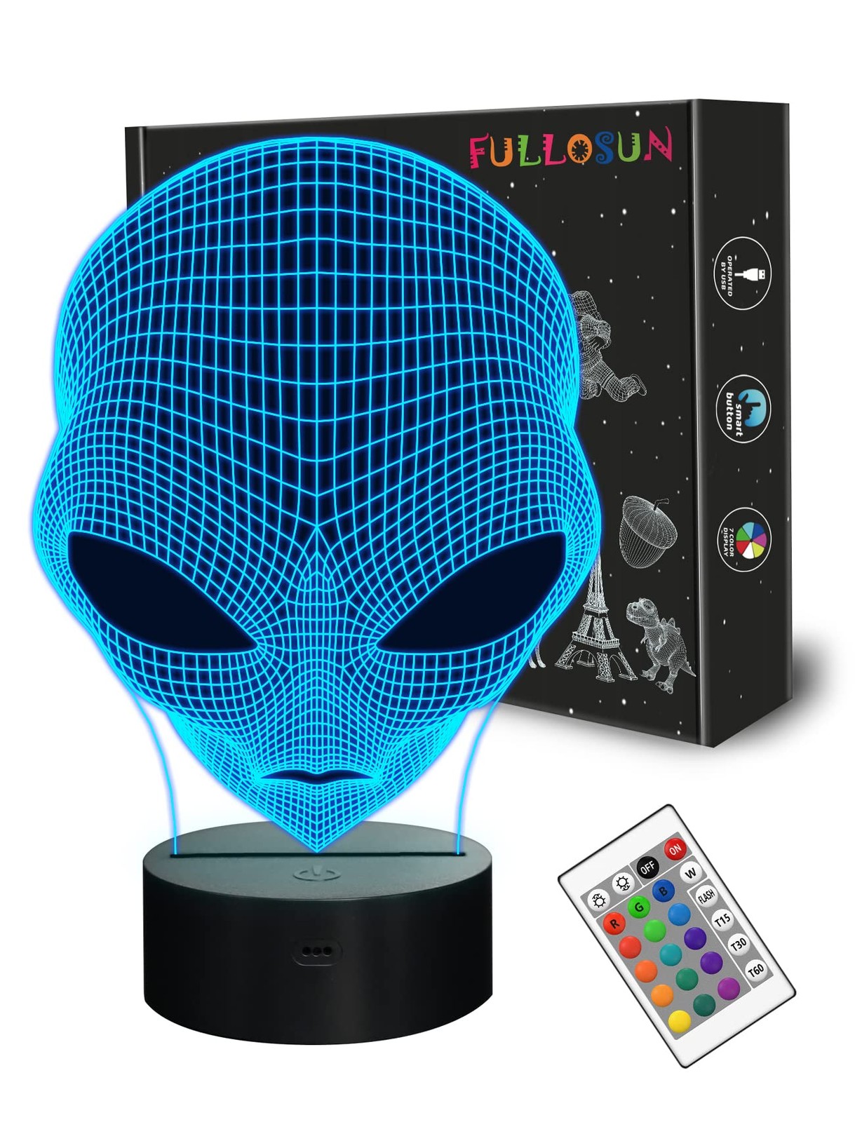 FULLOSUN 3D Night Light Alien Illusion Lamp, LED Martian Medium, Blue-Alien gallery