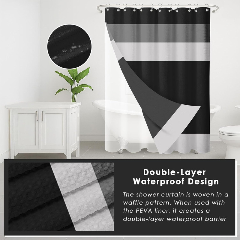Britimes Black Stripes Bathroom Sets with Shower Curtain and Rugs, Ombre Striped gallery