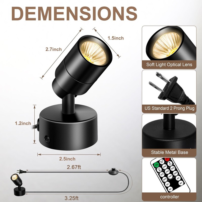 1 Pack Dimmable Spot Lights Indoor, Uplighting Indoor Spotlight with Timer an... gallery