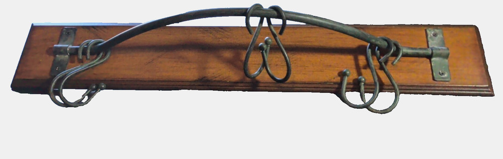 Creative Co-Op Rustic Wall-Mount Pot or Coat Rack Wood Backboard Metal S Hooks