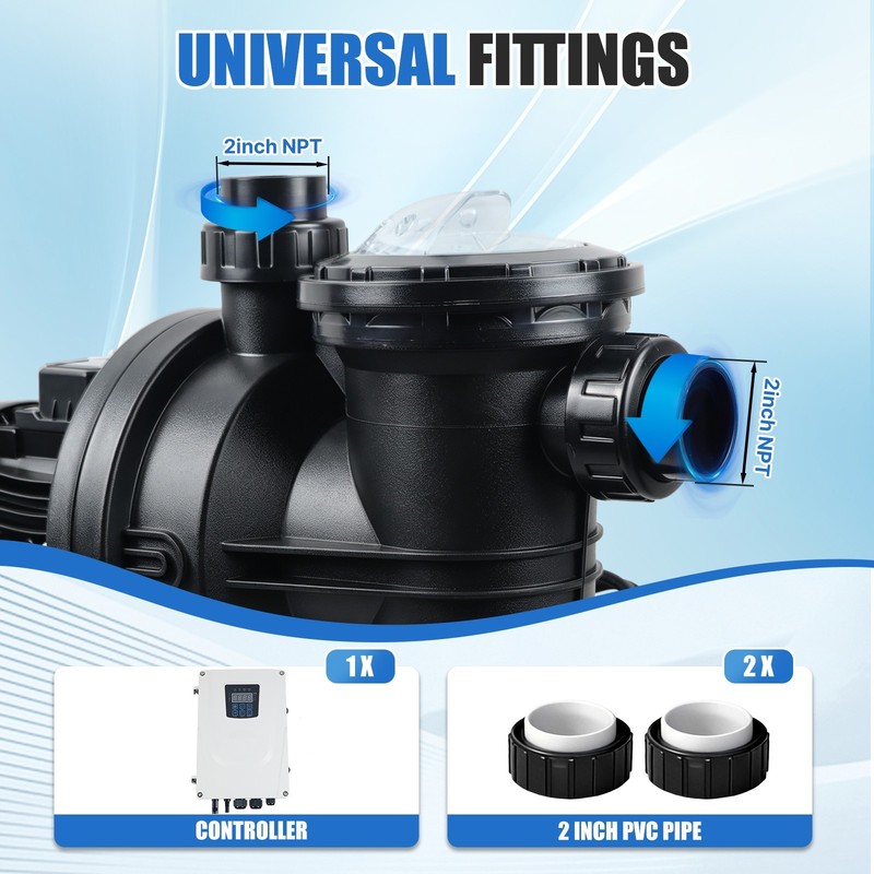 500W Solar Pump kit Inground Pool Pump DC 48V Brushless Motor 74GPM 49ft Hmax gallery