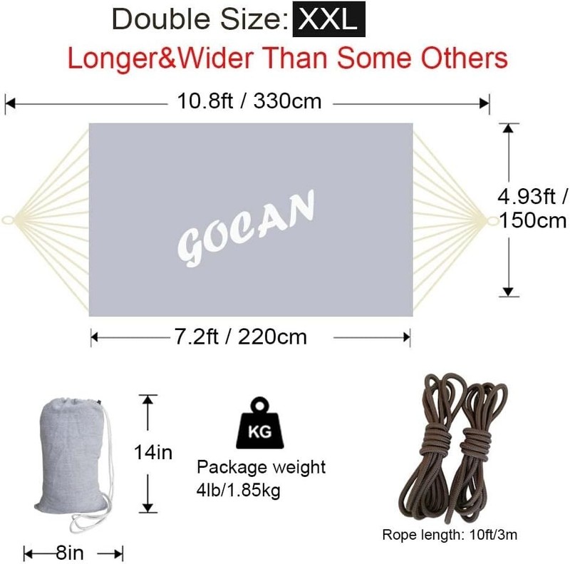 Comfortable Grey Double Hammock for Patio & Garden - Holds Up to 600 Pounds gallery