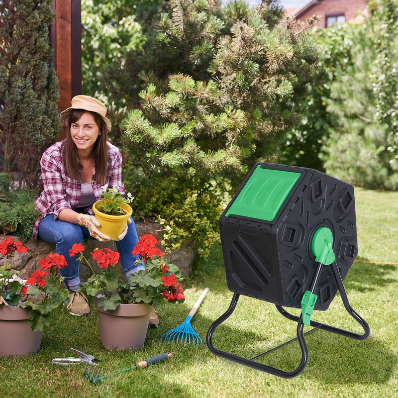Large Chamber Compost Tumbler Composter with 2 Sliding Doors Fast-Working gallery