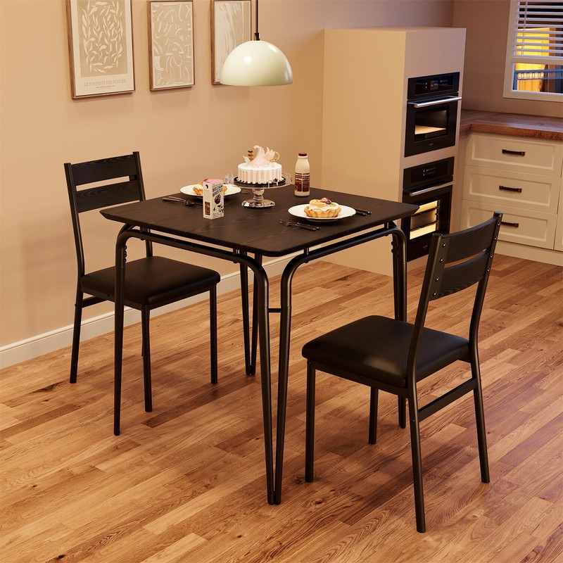 3 Pics Kitchen Table and Chairs for 2 Upholstered Chairs MDF Thickened Tabletop gallery