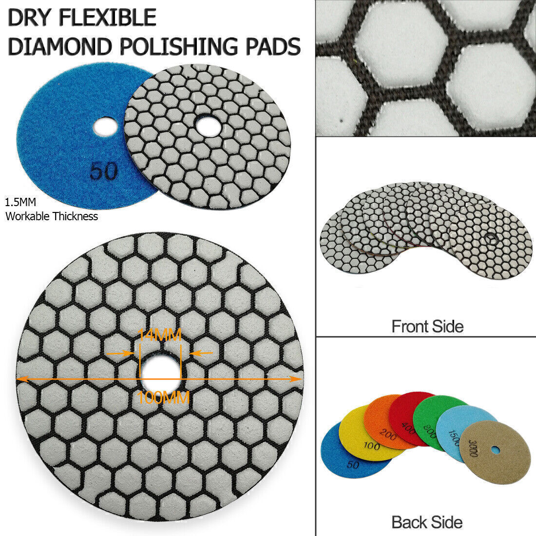 SHDIATOOL Diamond Polishing Pads 4" Granite Marble Tile Sanding Discs 5/8 Backer gallery