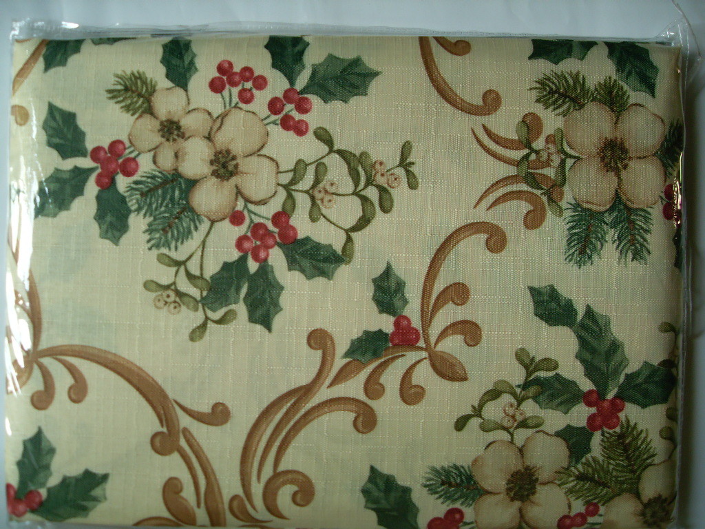 Christmas Holly Floral Holiday Polyester Fabric Tablecloth Multi-Color Var Size gallery