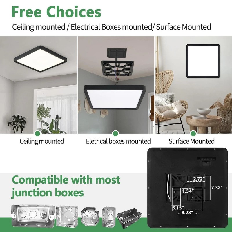 16 Inch Square LED Flush Mount Ceiling Light, 36W 3600LM, 3000K/4000K/6000K C... gallery