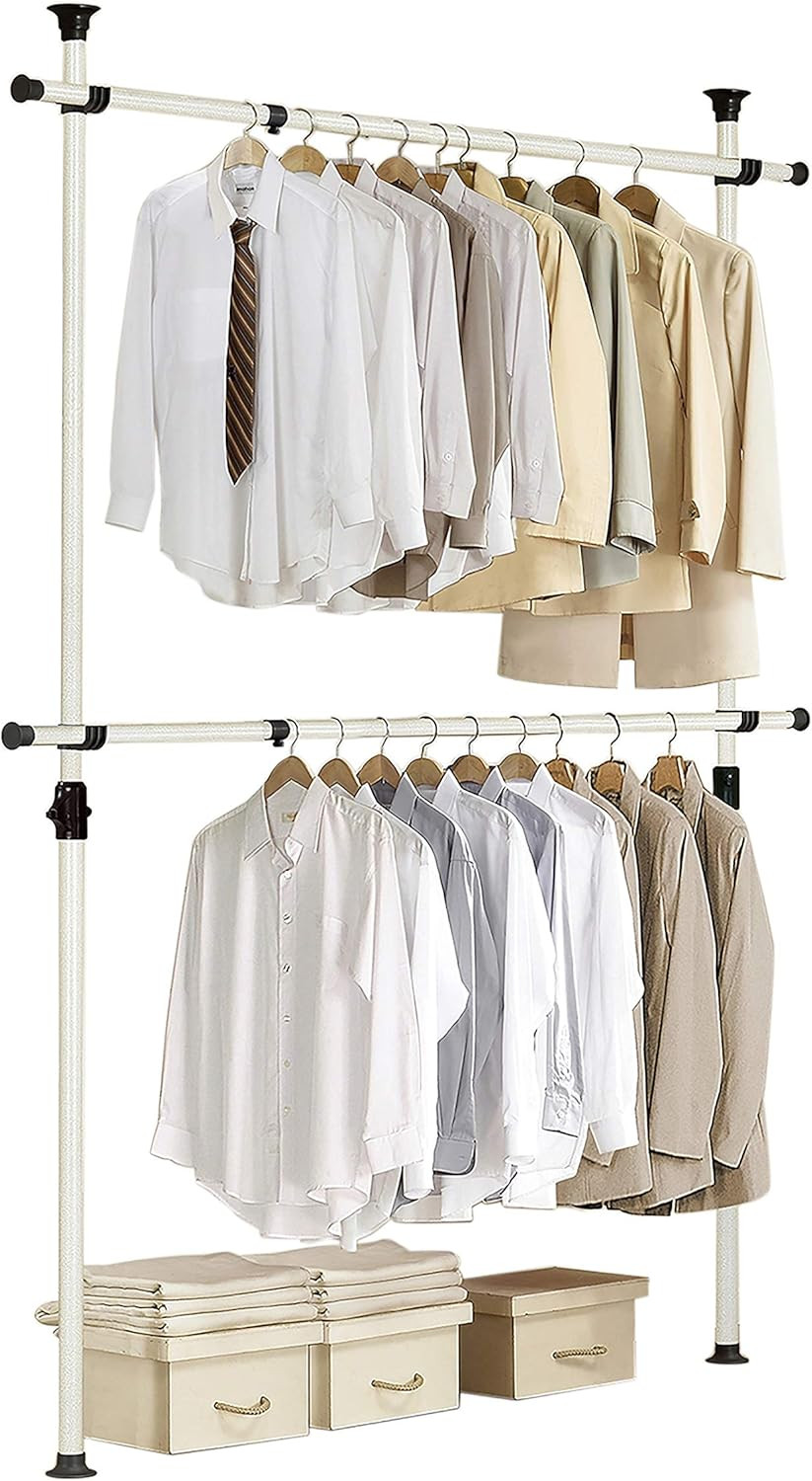 Sturdy Adjustable Garment Rack - 352 lbs Capacity, Easy Assembly, Ivory gallery