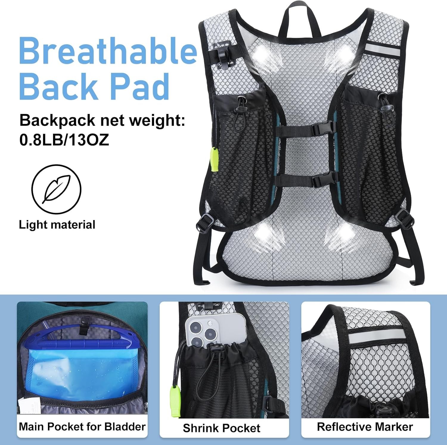 Lightweight Hydration Backpack, Running Backpack with 2L Water Bladder 3