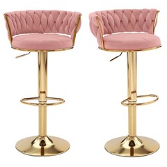 2 PCS Bar Stools Adjustable Counter Height Velvet Woven Kitchen Island Pink