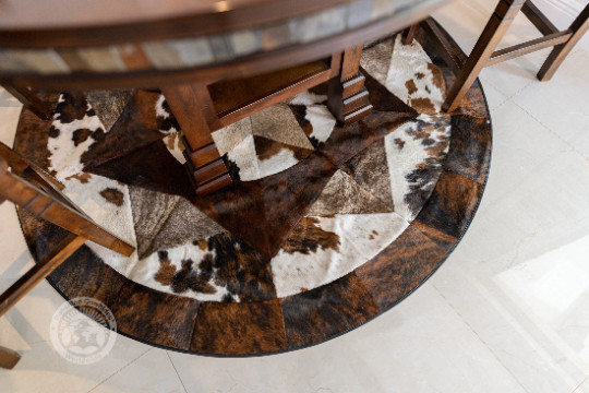 Real Cowhide Round Rug Tricolor Multi Star 60" gallery