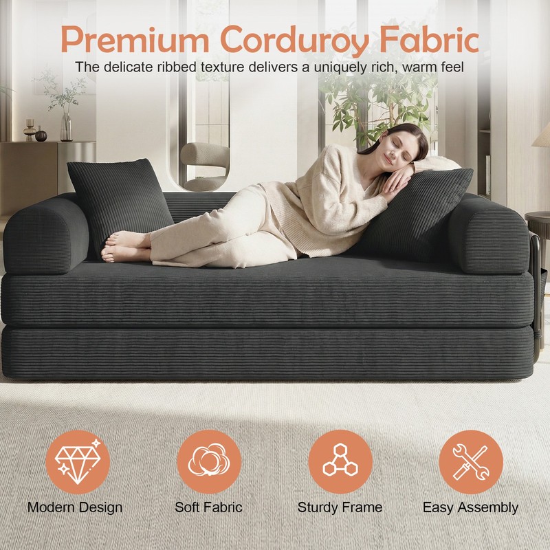 Modular Compression Boneless Sofa Corduroy Soft Cloud Couch Foam Loveseat 600 lb gallery