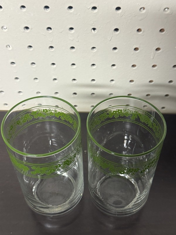 2 Libbey Corelle Spring Blossom Drinking Glasses Crazy Daisy Green Rim 5” Tall gallery